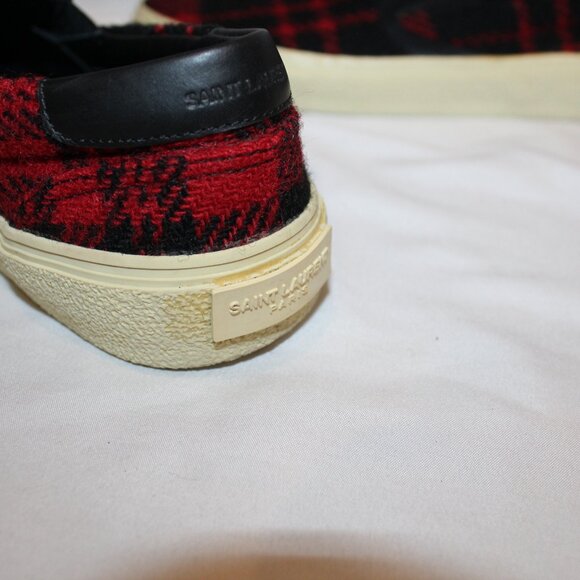 NIB SAINT LAURENT WOMEN'S BLACK RED PLAID SNEAKERS‎ SZ EU 39 US 8 $595 - Picture 8 of 8